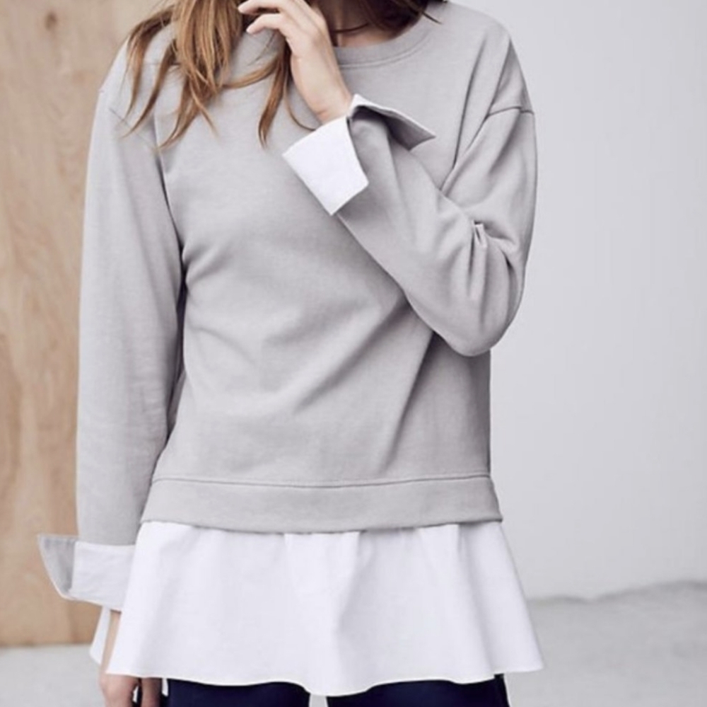 ERI + ALI by Anthropologie layered shirt tail gray sweater sweatshirt Crewneck